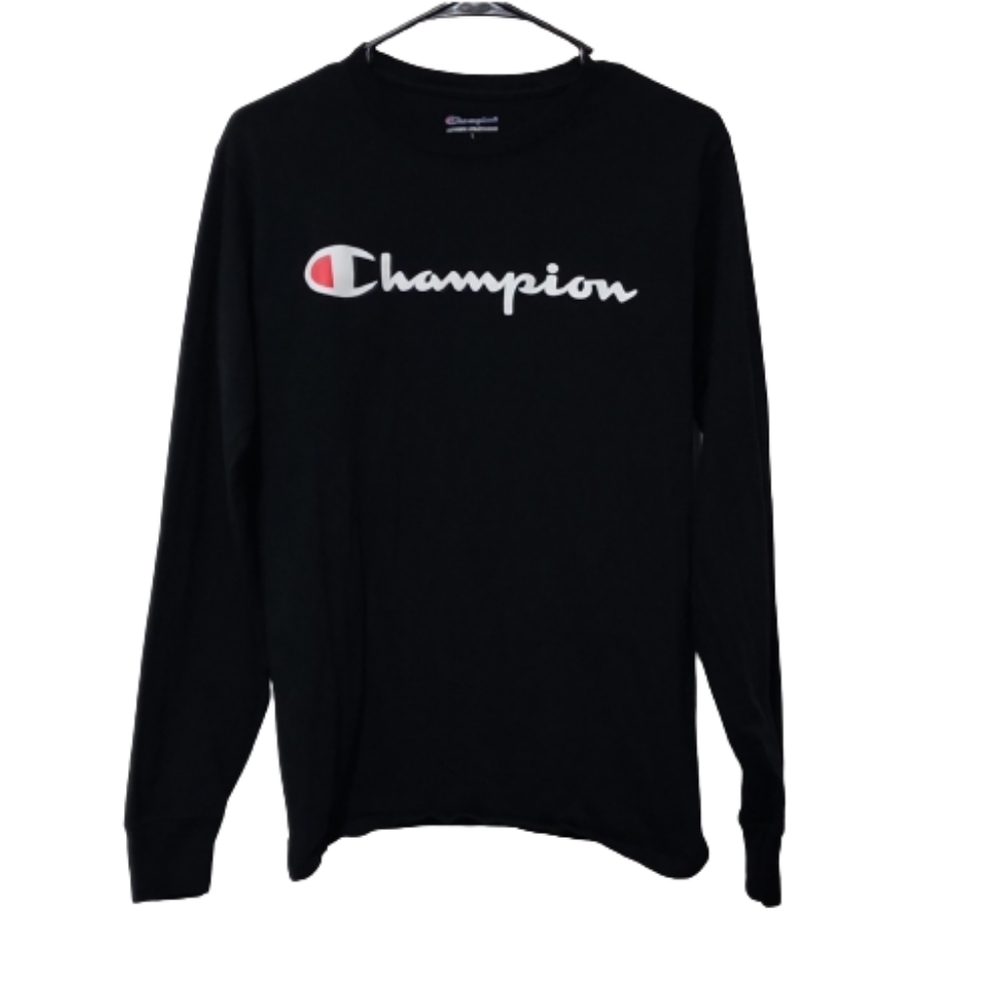 Champion Men's Graphic Long Sleeve Tee, Size Small, Black
